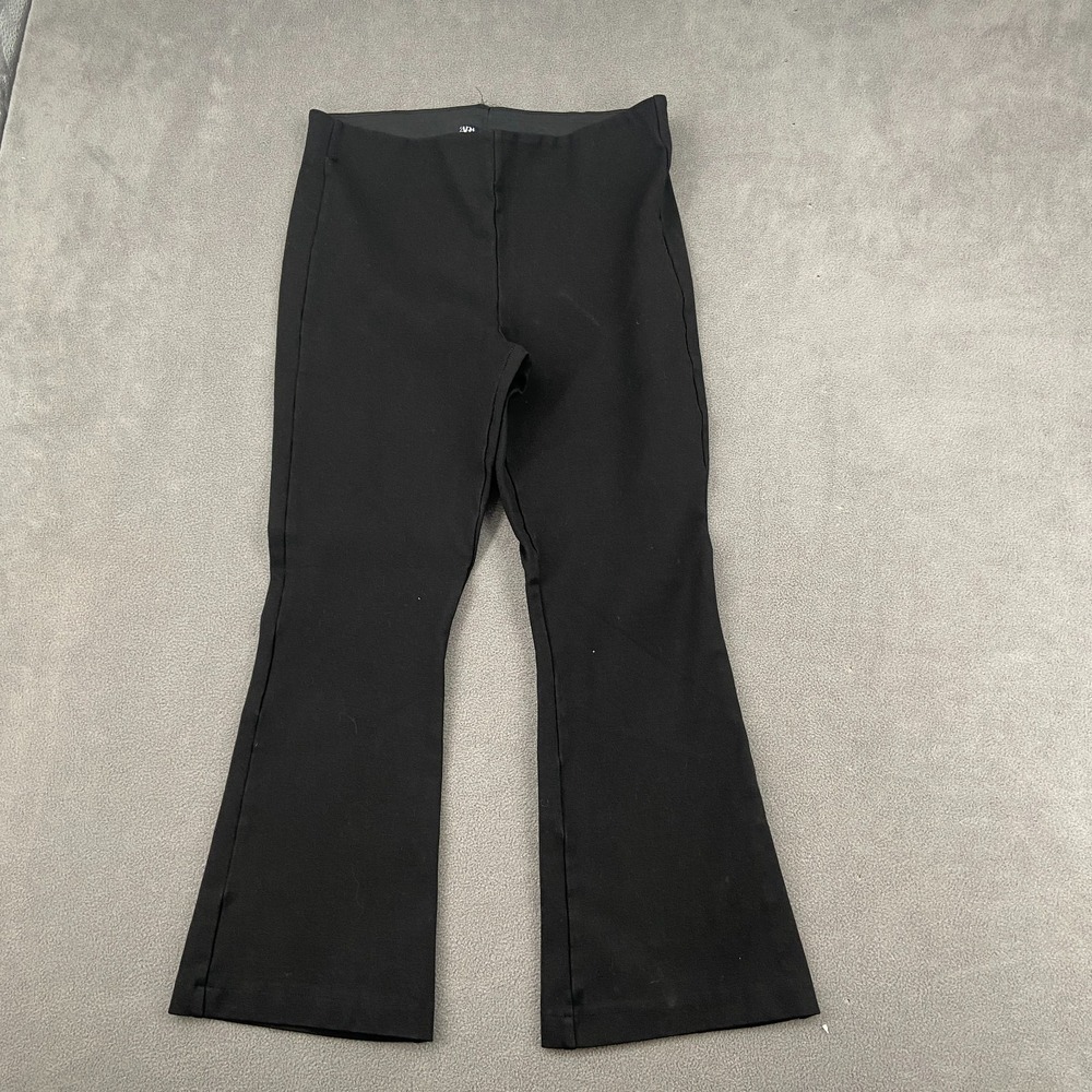 Zara Plain Flared Pants Womens Large Black Casual Comfort Mid Rise Everyday Wear